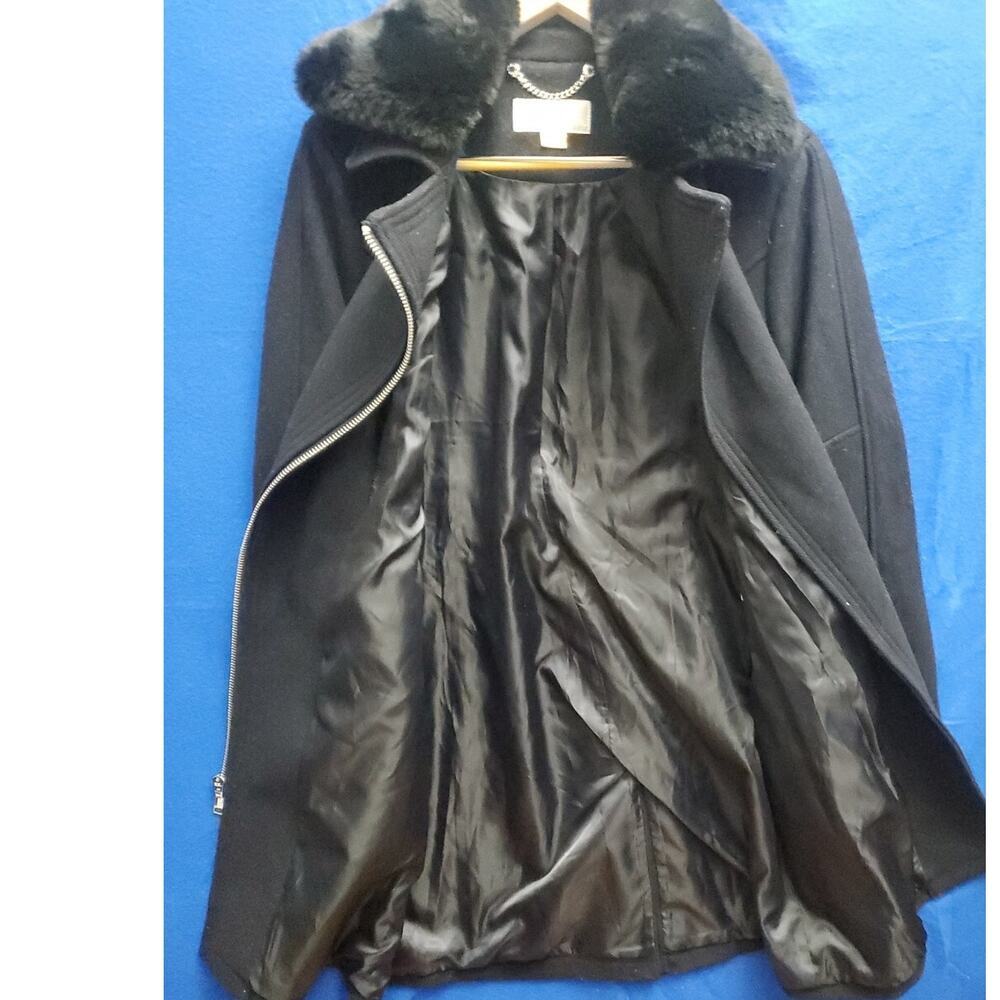 Michael Kors Jacket Women's L Black Wool Blend Coat Zip Up Pockets - Picture 2 of 16